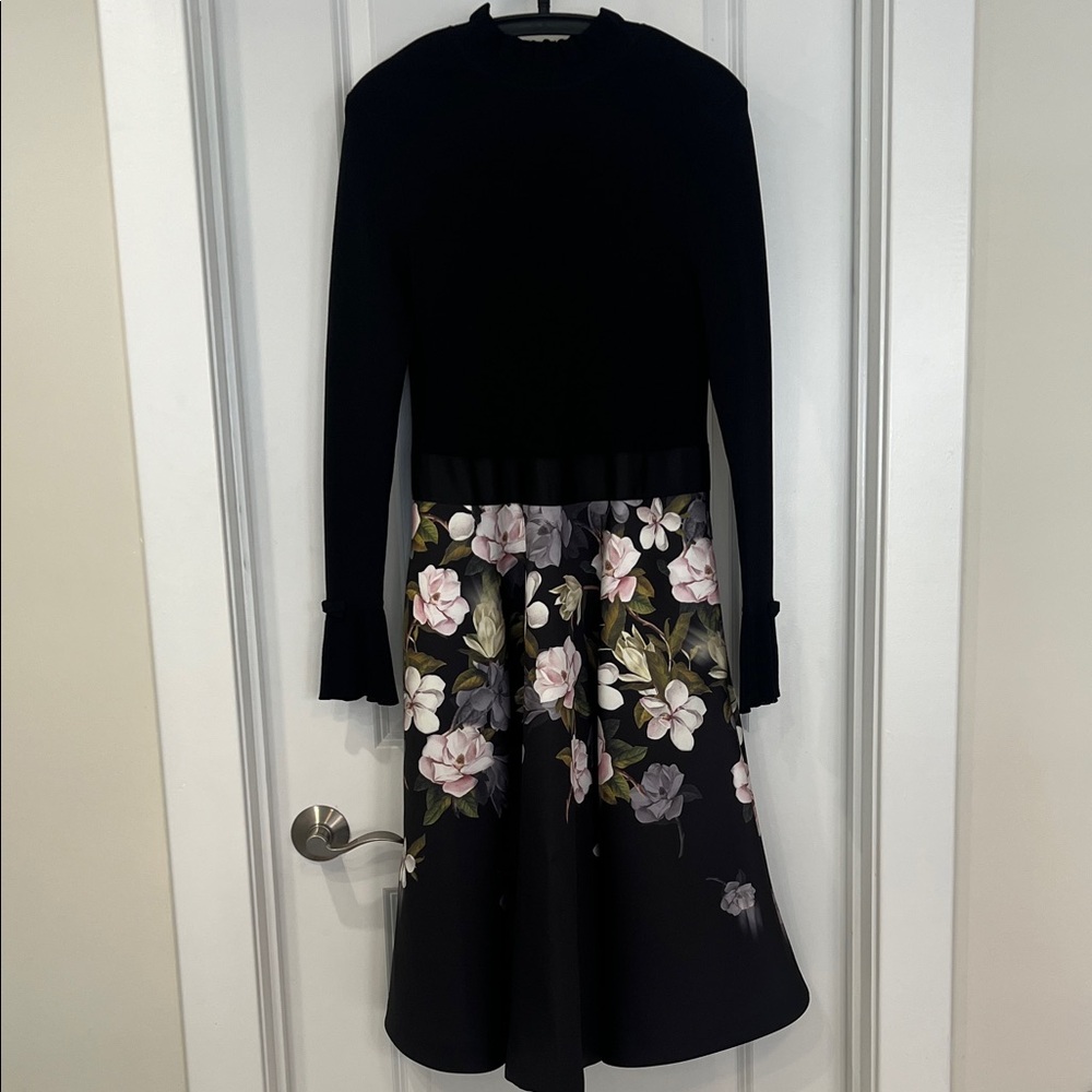 Floral Black Long Sleeve Dress